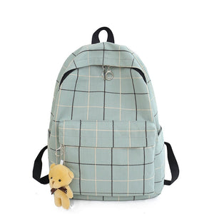 Lovely Small Plaid Canvas Backpack Student Bag for Teenage Girls