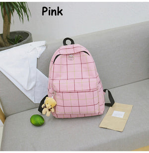 Lovely Small Plaid Canvas Backpack Student Bag for Teenage Girls