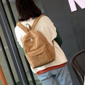 Retro Solid Color Corduroy Backpack Bookbag