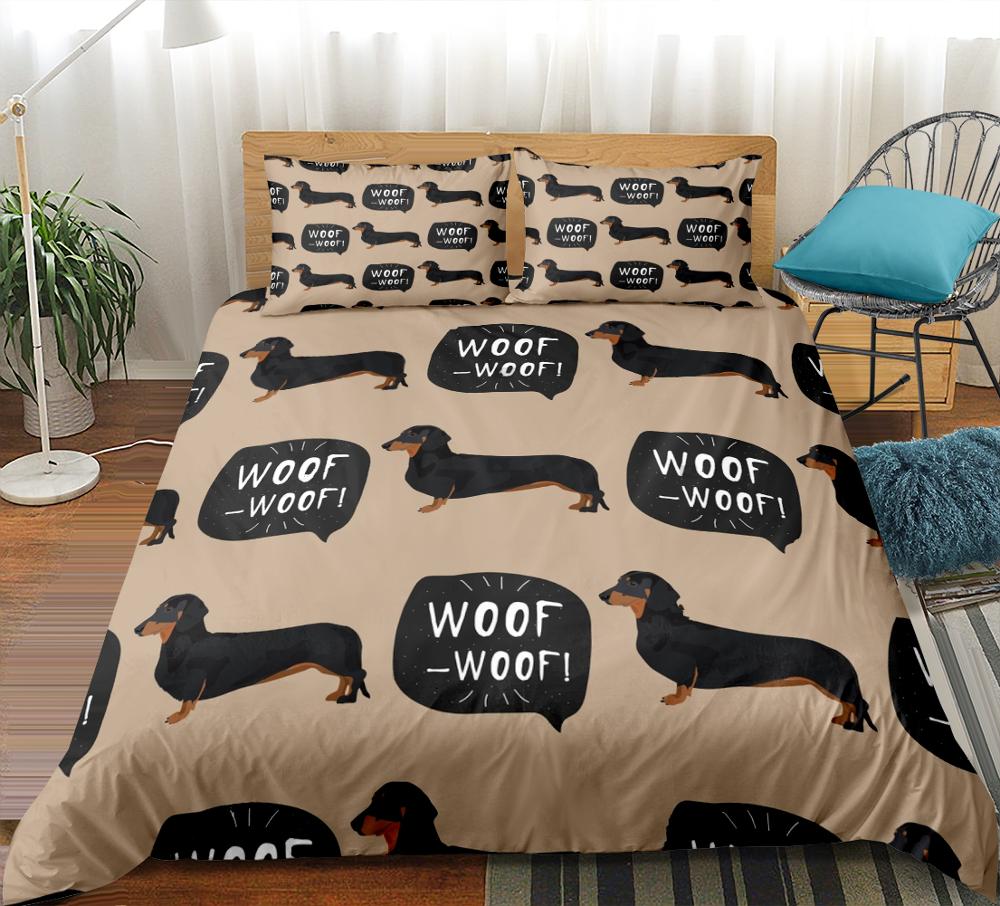 Cartoon Dachshund Sausage dog Duvet Cover Bedding Set