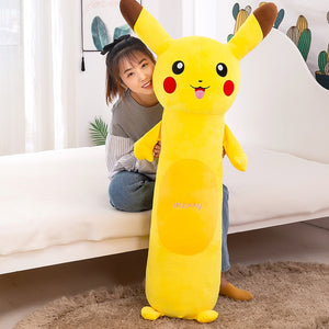 Long Yellow Pikachu Pokemon Cylindrical Large Size Plush Doll Toy with Sleep Hold Pillow