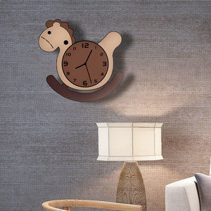 Cartoon Hobby Horse Shape Design Silent Movement Wall Clock For Children Kids Bedroom