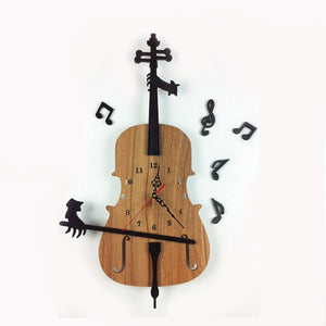 Antique Violin Shaped Wood Clock Home Decor