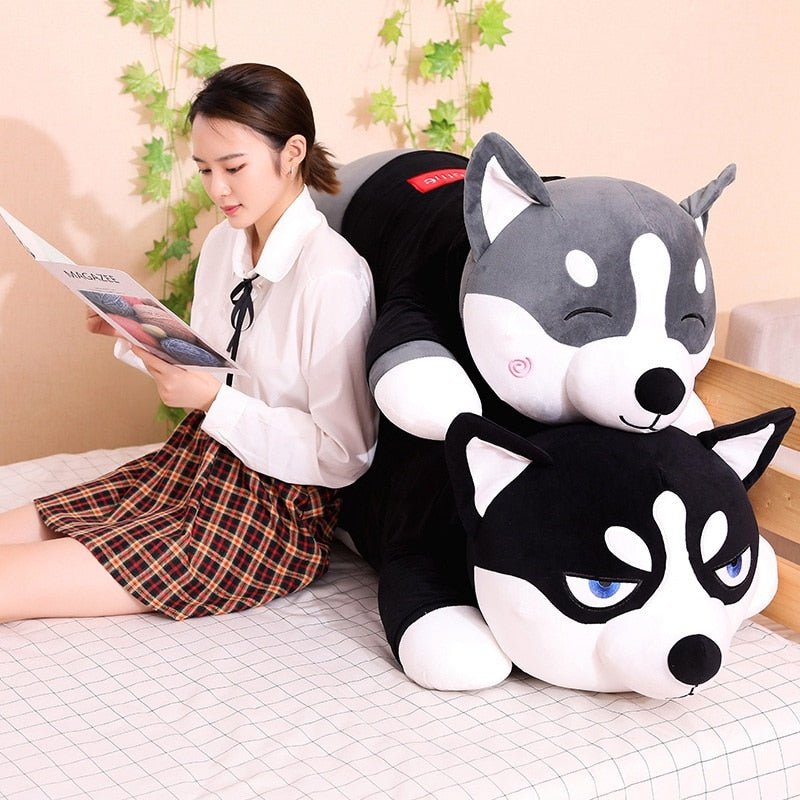 Funny Dressed Siberian Husky Lying Large Size Stuffed Plush Pillow Doll Gift