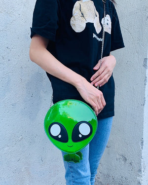 Cute Outer Space Alien Laser PU Leather Purse Shoulder Bag