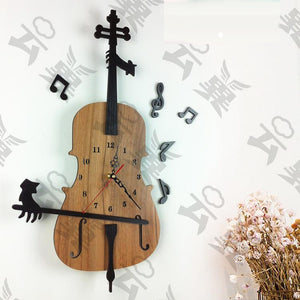 Antique Violin Shaped Wood Clock Home Decor