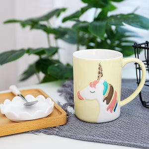 Cute Unicorn Pastel Color Coffee Mug with Ceramic Spoon and Crown Lid