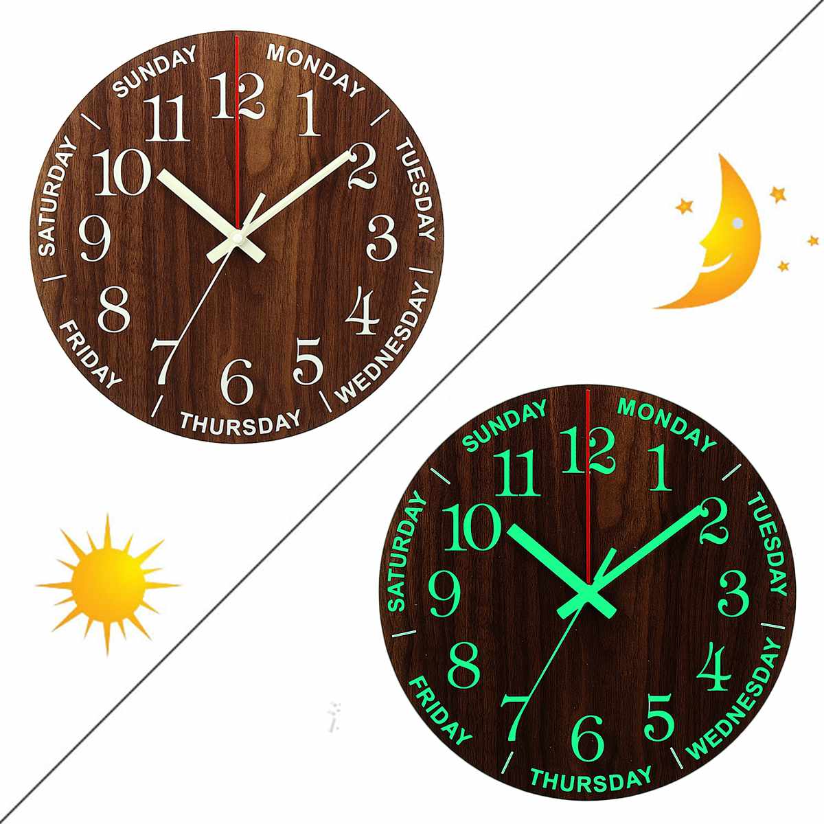 Glow in the Dark Large Numbers 12 Inch Silent Luminous Wall Clock