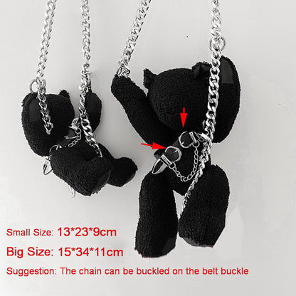 Black Bear Doll Rock Style Plush Wool Handbag Shoulder Bag