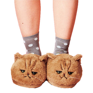 Cute Realistic Cat Face Unisex Plush Indoor Slippers Shoes