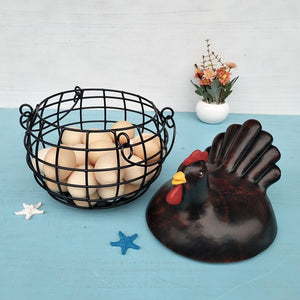 Ceramic Chicken Hen Iron Egg Snack Fruit Storage Basket Kitchen Decoration