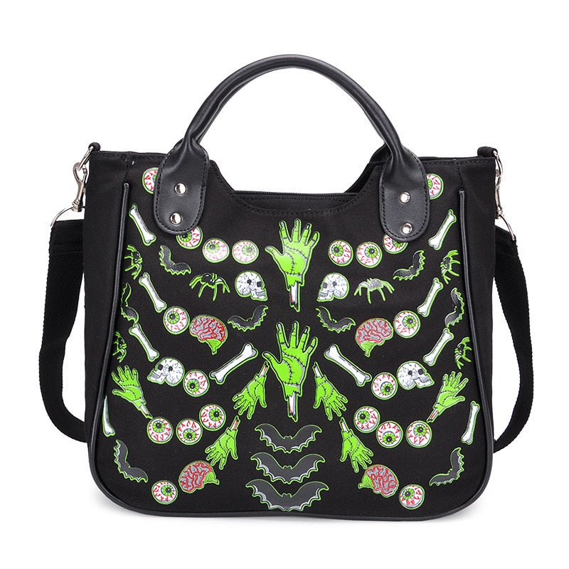 Cartoon Green Zombie Skull Canvas Handbag Tote Bag