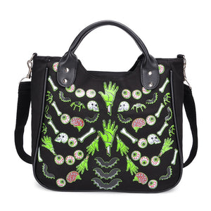 Cartoon Green Zombie Skull Canvas Handbag Tote Bag