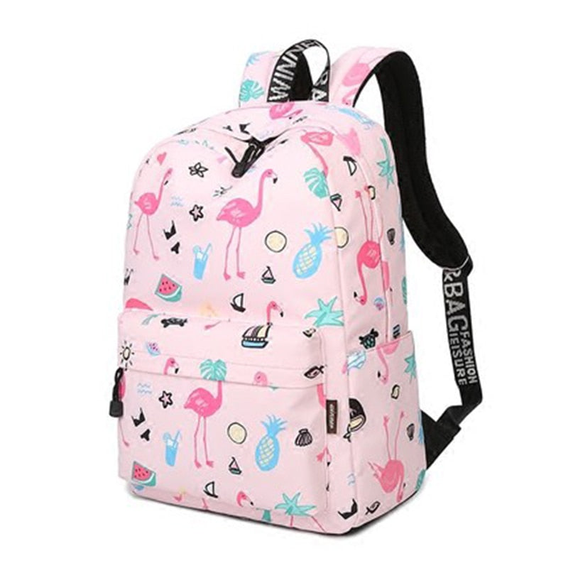 Cute Pink Flamingo Waterproof Backpack School Book Bag for Teenage Girls