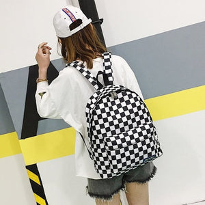 Chess Plaid Black & White Unisex Lattice Backpack Teenager School Bag