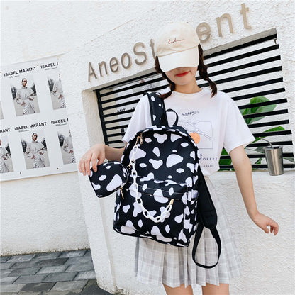 Minimal Cow Pattern Print School Book Bag Backpack for Teenagers