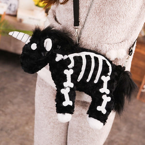 Nightmare Skeleton Unicorn Doll Soft Plush Stuffed Shoulder Bag