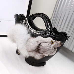 Gray Fox High Heels Leather Shoulder Messenger Bags Handbag