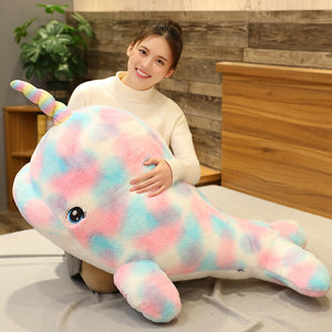 Cute Colorful Narwhal Dolphon with Horn Super Soft Plush Stuffed Pillow Doll Gift