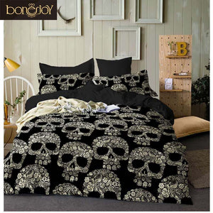 Luxury Cartoon Sugar Skulls Black Duvet Cover Bedding Set