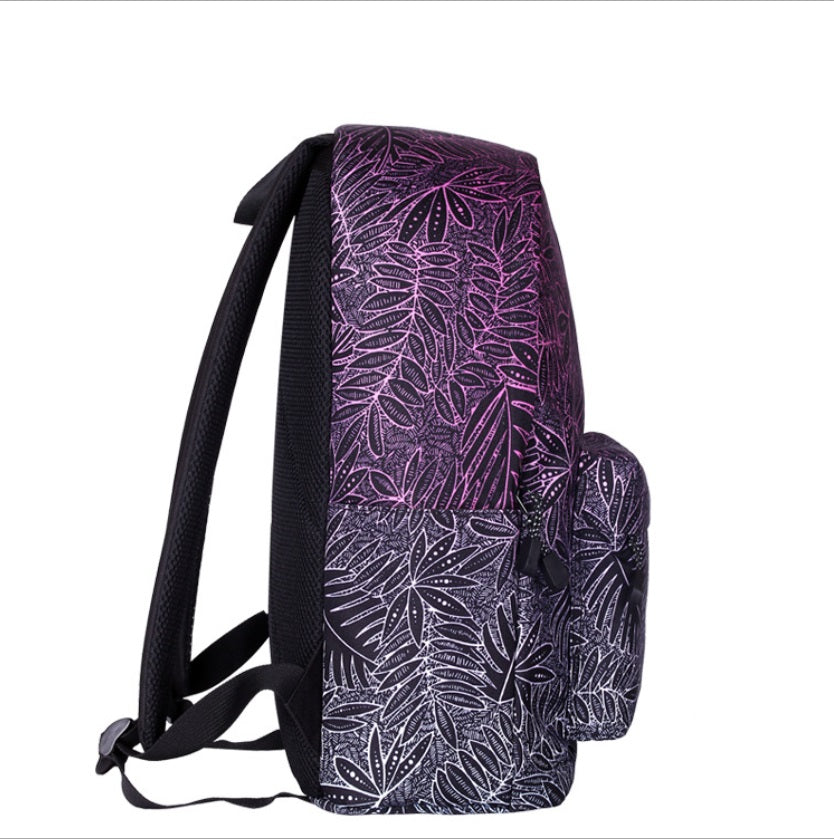 Tree Leaf Flowers Canvas School Bag Backpack With Case