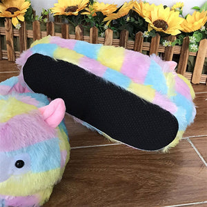 Cute Colorful Alpaca Cotton Fur Home Non Slip Slippers