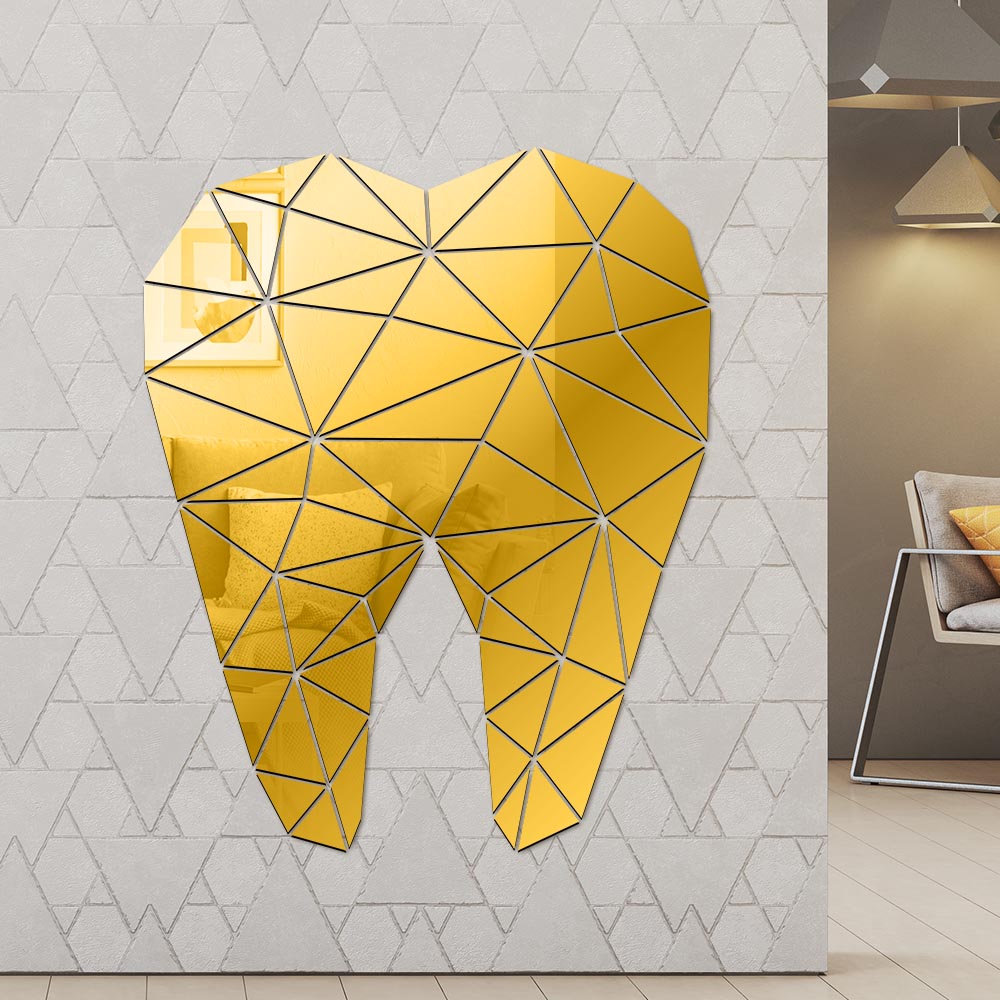 Dental Care Tooth Shaped Acrylic Mirrored Wall Stickers Dentist Clinic Decor Decals