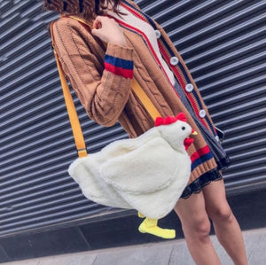 Funny Cartoon Chicken Duck Plush Purse Handbag Shoulder Bags for Girls