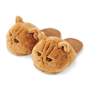 Cute Realistic Cat Face Unisex Plush Indoor Slippers Shoes