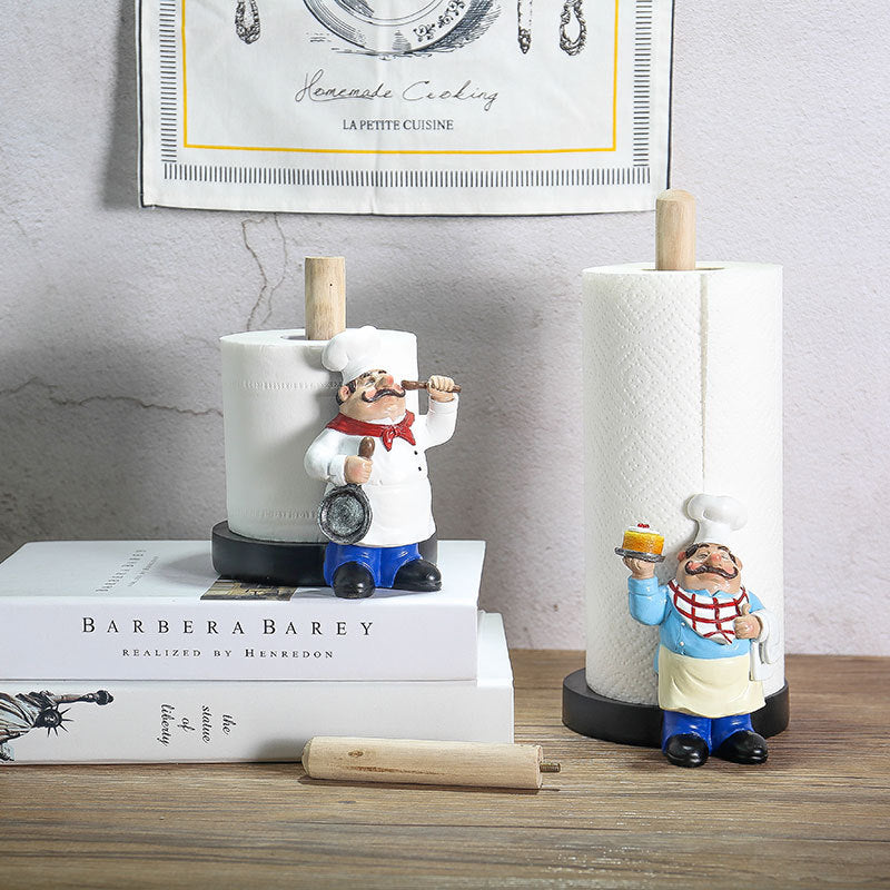 Resin Chef Double Layer Paper Towel Holder Figurines