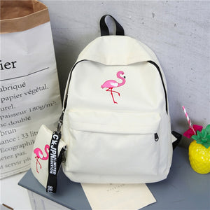 Lovely Flamingo Canvas School Bag Backpack