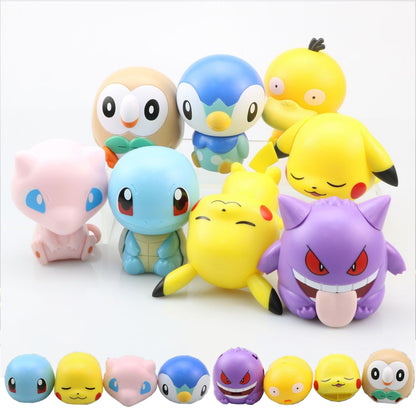 8 Pcs Pokemon Pikachu Squirtle Gengar Mew Psyduck Rowlet Action FiguresToys Gifts