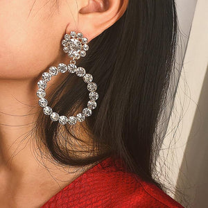 Crystal Round Pearl Charm Drop Earrings