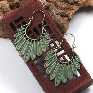Gypsy Bronze Green Leaf Boho Drop Earrings