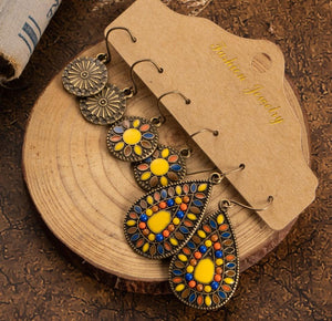 Vintage Bohemian Ethnic Multiple 3 Pairs Boho Drop Dangle Earrings Set
