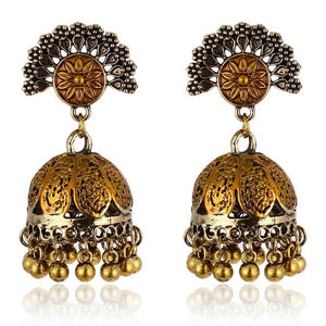 Vintage Indian Tribal Brass Flower Ornate Gypsy Earring