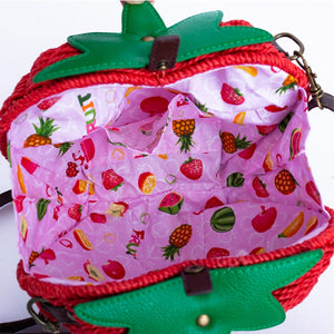 Red Strawberry Rattan Straw Weave Purse Shoulder Bag