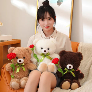 Cute Teddy Bear with Rose Sunflower 40cm Stuffed Plush Doll Xmas Birthday Gift