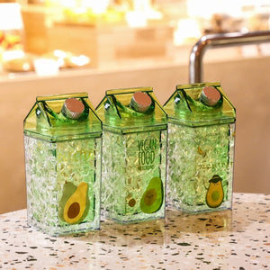 Cute Avocado Cartoon Sand Ice 430ML Double Thickening Water Bottle