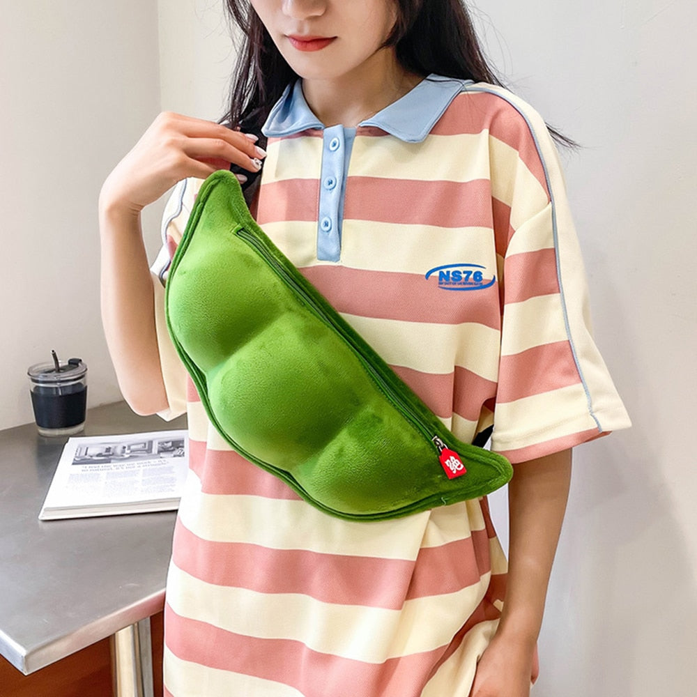 Funny Edamame Green Pea Shape Shoulder Chest Bag