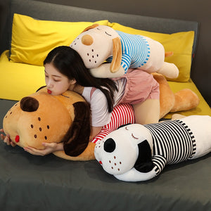 Cute Sleeping Puppy Dog Striped Shirt Giant Plush Stuffed Pillow Doll Gift