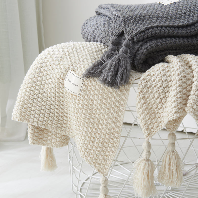 Classic Chunky Tassel Knitting Wool Blanket