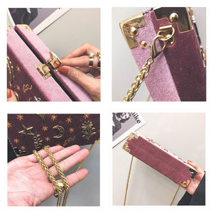 Vintage Anchor Star Feather Box Shape Velour Purse Handbag