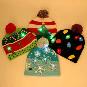 LED Light Cotton Christmas Knit Beanie Hats