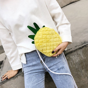 Pineapple Faux Fur Shoulder Bag Purse for Girls