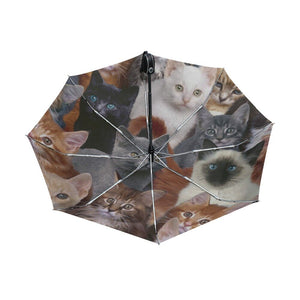 Lovely Cat Family Three Folding Portable Automatic Umbrella