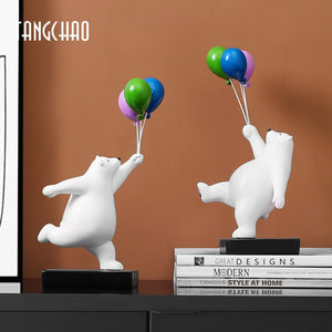Resin Balloon Polar Bear Statue Figurines Home Decoration