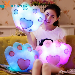 Colorful LED Luminous Bear Paw Light Plush Pillow Cushion