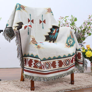 White Geometry Indian Style Throw Blanket Tapestry for Sofa Bed