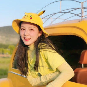 Anime Yellow Pokemon Pikachu Bucket Wide Hat Outdoor Cap